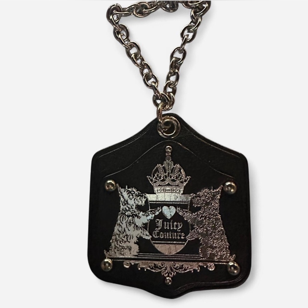 Vintage Y2K Juicy Couture Purse Bag Hangtag Charm Black Leather Silver Details